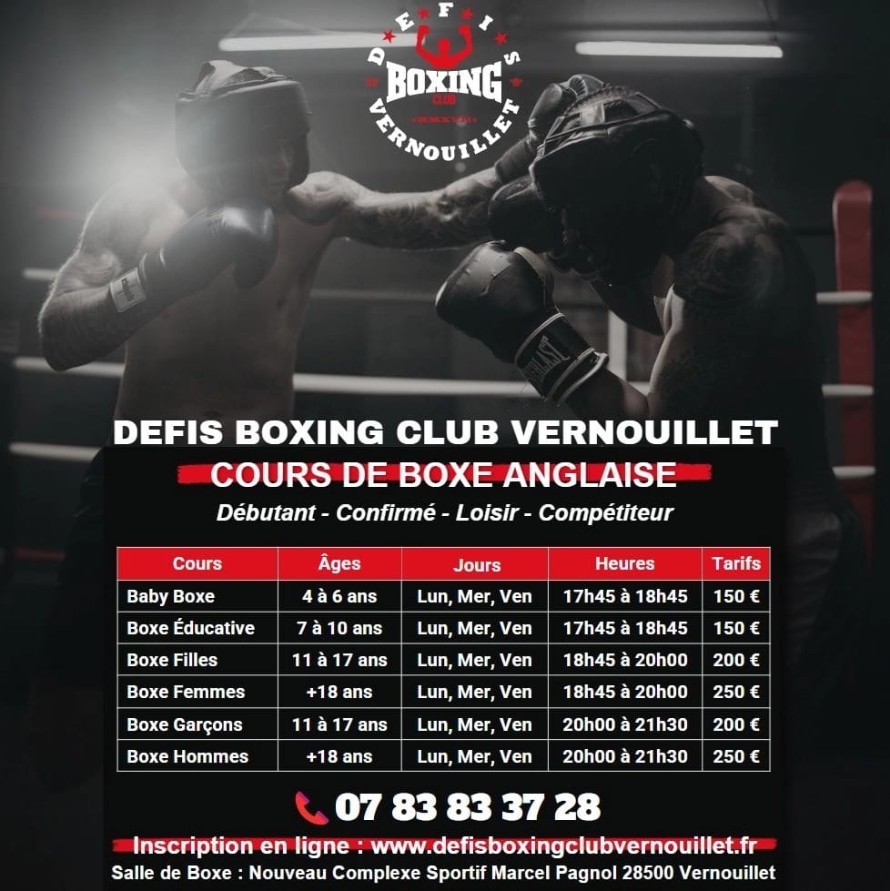 Planning des cours de boxe du defis boxing club vernouillet 